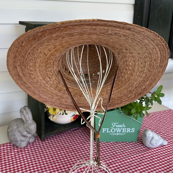 Vintage TULA Wide Brim Straw Hat Sunhat Handmade Prairie Garden Texas 80s 90s - Picture 3 of 8